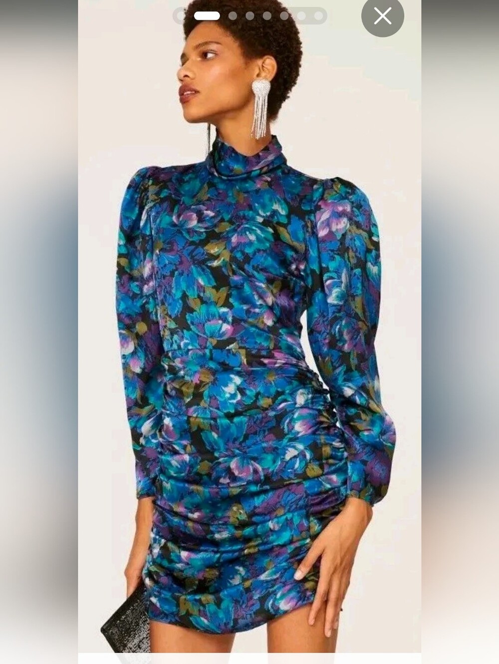 Ronny Kobo Annika Silk Blend Floral Puff Sleeve Mini Dress